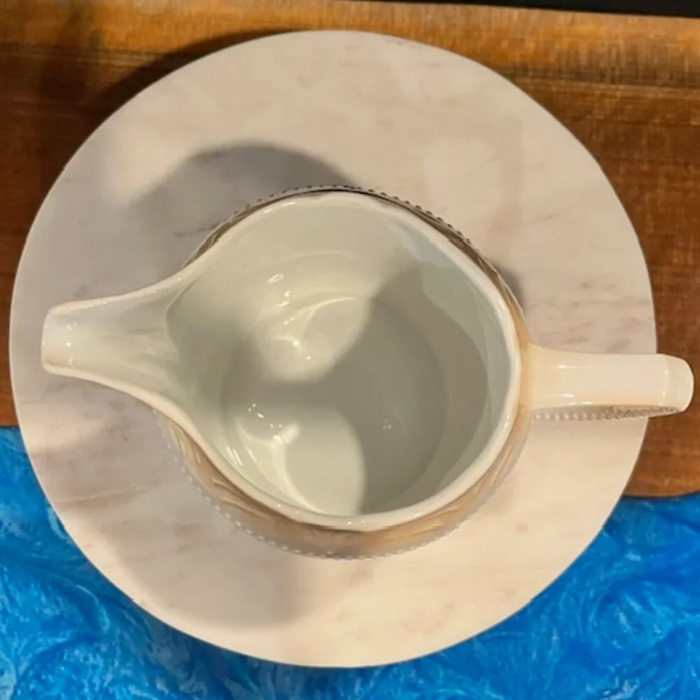German Porcelain Large Creamer with Roses and Beaded Handle